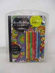 Art 101 Doodlebliss 20 Page Coloring Book and 8 Vibrant Color Pencils