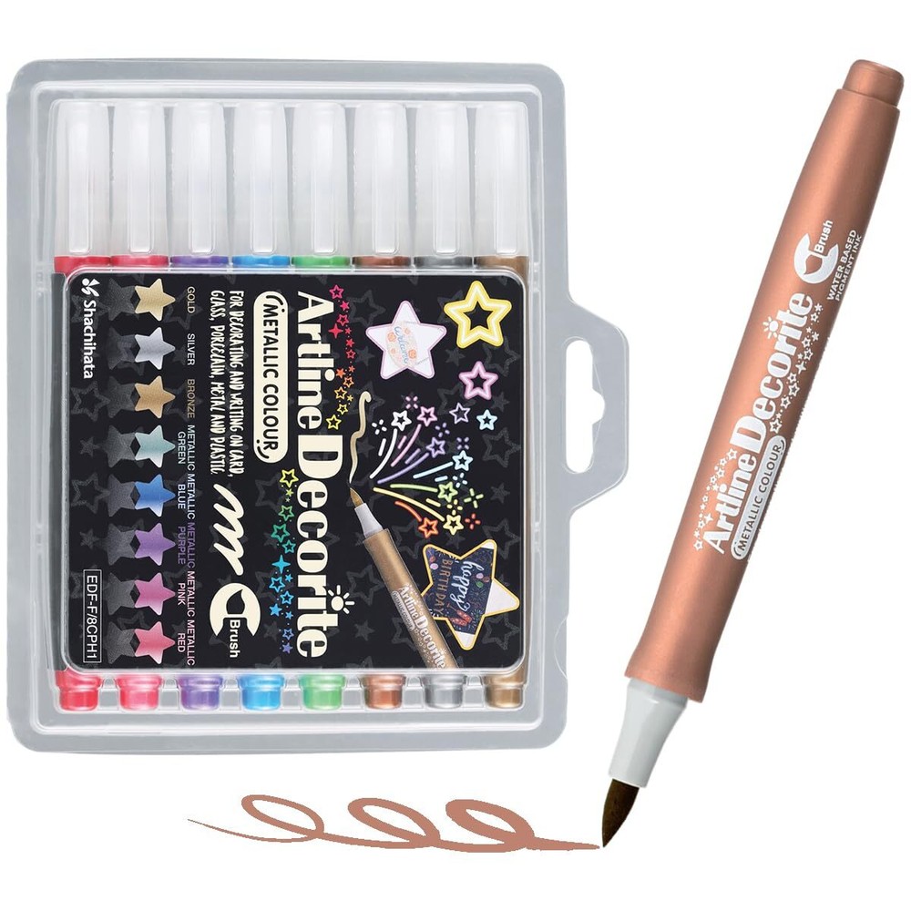 Artline Decorite Metallic Water Based Brush Marker Pigment Ink Xylene-free Fa…