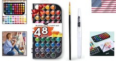48 Color Washable Watercolor Paint Set with Refillable Brush – Art Kit for All
