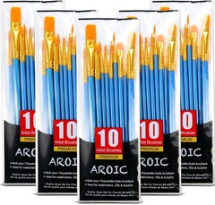 Acrylic Paint Brush Set, 5 Packs / 50 pcs Nylon Hair Brushes for All Purpose …