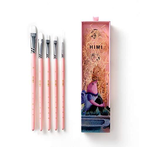 Little Bird Paint Brushes Set 5 Pcs for Acrylic Oil Gouache Paint，1 Wide Pink