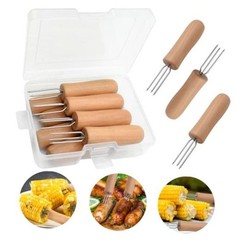 Stainless Steel Corn Holders – 8 Pack with Wooden Handle, 4.1 Inch (8 Pcs)