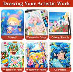 Art Supplies, 269 Piece Deluxe Art Set with 6 Drawing Pads, Watercolor Paints, C
