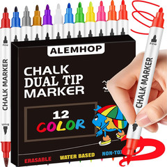 Liquid Chalk Markers 12 Colors – Brush + Fine Tips – Chalk Markers for Blackboar