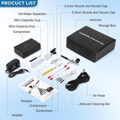 Dual Action Airbrush Kit with 50 PSI Clog Resistant Air Compressor Airbrush