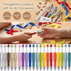 30Pcs Multicolor Beadable Pens Bulk – DIY Customizable Pen Set for Crafting, Smo