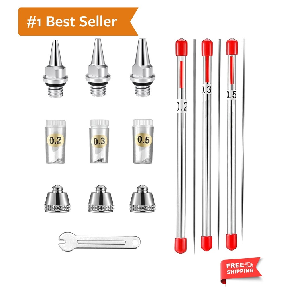 10PCS Airbrush Replacement Parts Kit 0.2mm/0.3mm/0.5mm – Nozzles, Needles & C…