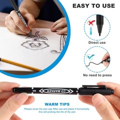 Black Markers for Drawing 10 Pack Dual Tip Brush Pens Permanent Marker Set