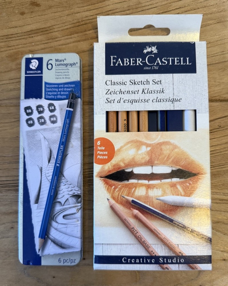 Faber-Castell 6 PC Artist Pencil Sketch Set & Staedtler 6 PC Drawing Pencil Lot