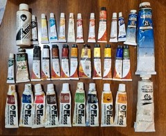 Mixed Huge Lot Of Used 35 Oil Paints Winsor & Newton, Daler Rowney, Bob Ross