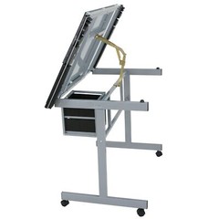 Adjustable Drafting Table Art Desk Drawing Table Glass Tabletop w/2 Slide Drawer