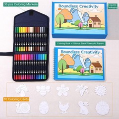 36 Colors Markers with Coloring Book Set Brush & Fine Dual Tip No Bleeding Pr…