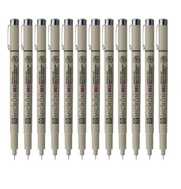 SAKURA PIGMA Micron 003 Archival Ink Pen 0.15mm Black 12ea Set Freeshiping Japan
