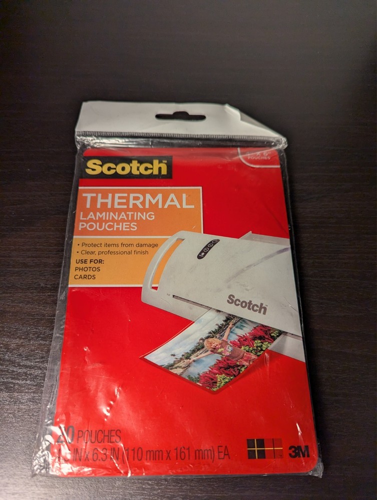 Scotch Thermal Laminating Pouches 4 X 6 20 Per Pkg