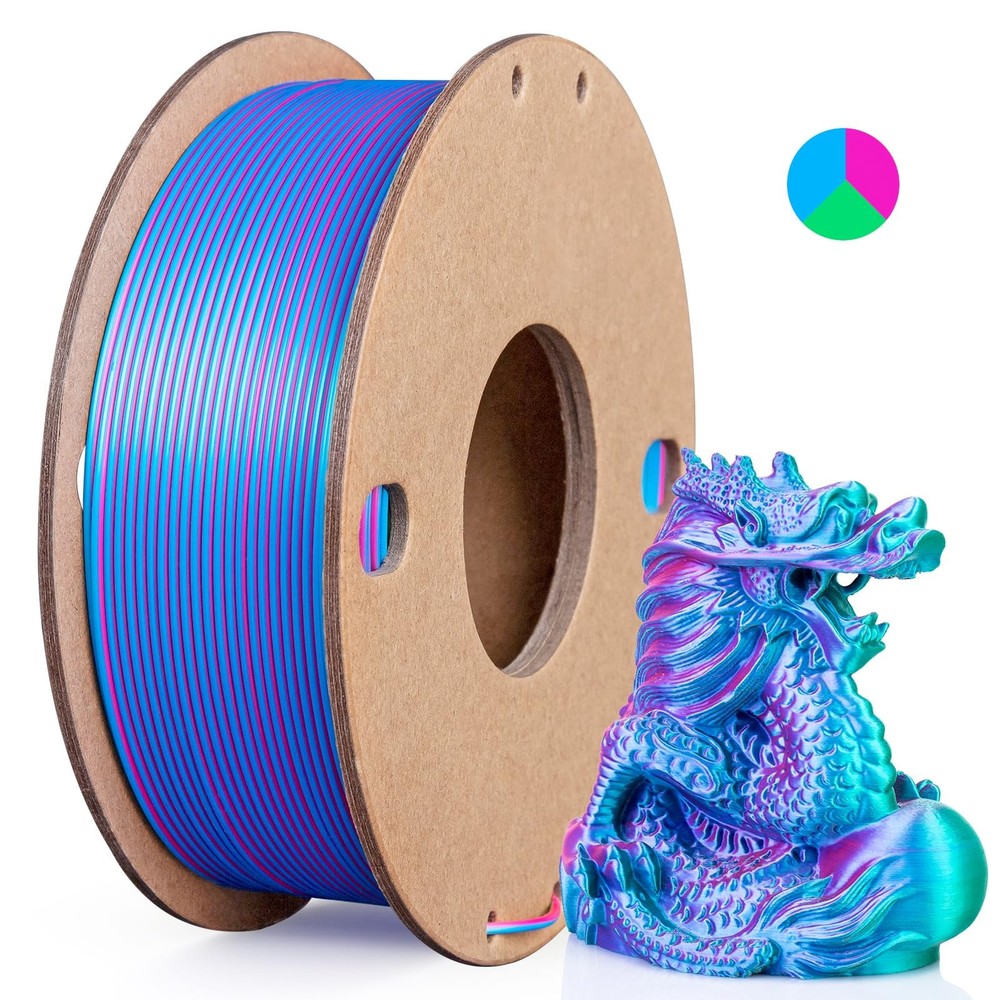3Dgenius Silk Triple Color PLA 250g, Tri Colors(rose Red+sky Blue+green)