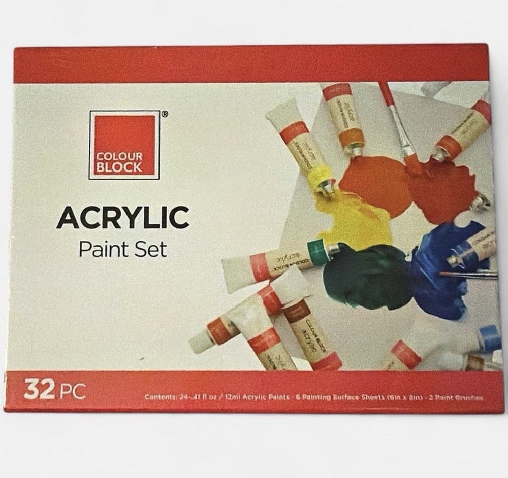 Colour Block Acrylic Paint Set, 32 Pc Set, Multicolor Acrylic Paints