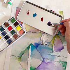 Watercolor Palette Tin Box 20 Wells With Magnetic 20pcs Full Pans Wild Rose