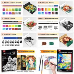 106 PCS Art Supplies Sketching Kit, Pro Drawing Pencils with 3-Color Sketchbook,