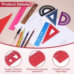 8 Pcs Geometry Drafting Tool, Math Tool Includes 15cm l Ruler, Red