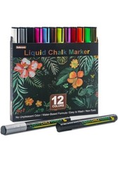 12 Neon Liquid Chalk Markers Erasable for Blackboard, Whiteboard, Glass New