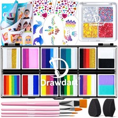 Drawdart Professional Face Painting Kit for Kids 16 Colors Faerie（4 Glitter）