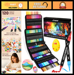120 Colors Acrylic Paint Markers Set – Dual Tip Fine & Brush Pens for DIY Crafts