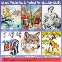 joibabe Mixed Media Sketchbook, 160 GSM 60 Sheets Spiral 5.5″ x 8.5″, white