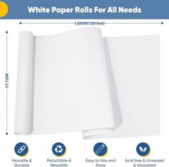 Durable Uncoated White Paper Roll 17.75″x1200″ – Perfect for Kids’ Art Projects