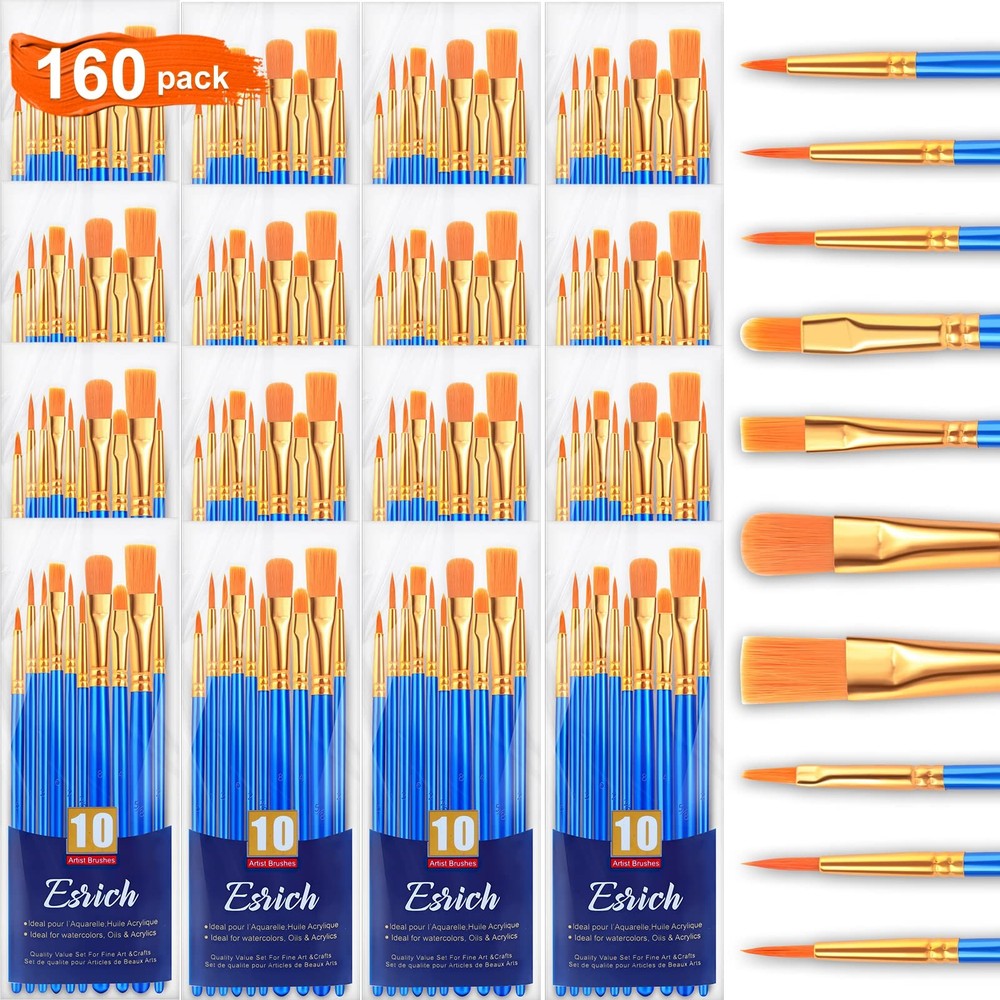 ESRICH Acrylic Paint Brushes Set, 16 Packs /160 Pcs, Nylon Brush 160, Blue