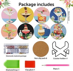 8 Pcs Cocktail Diamond Art Painting Coasters Kits,Woman Coaster with Holder for