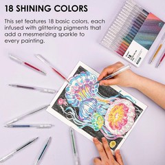 Gel Pens Metallic Glitter Retractable Smooth Non-Toxic 18 Colors Set