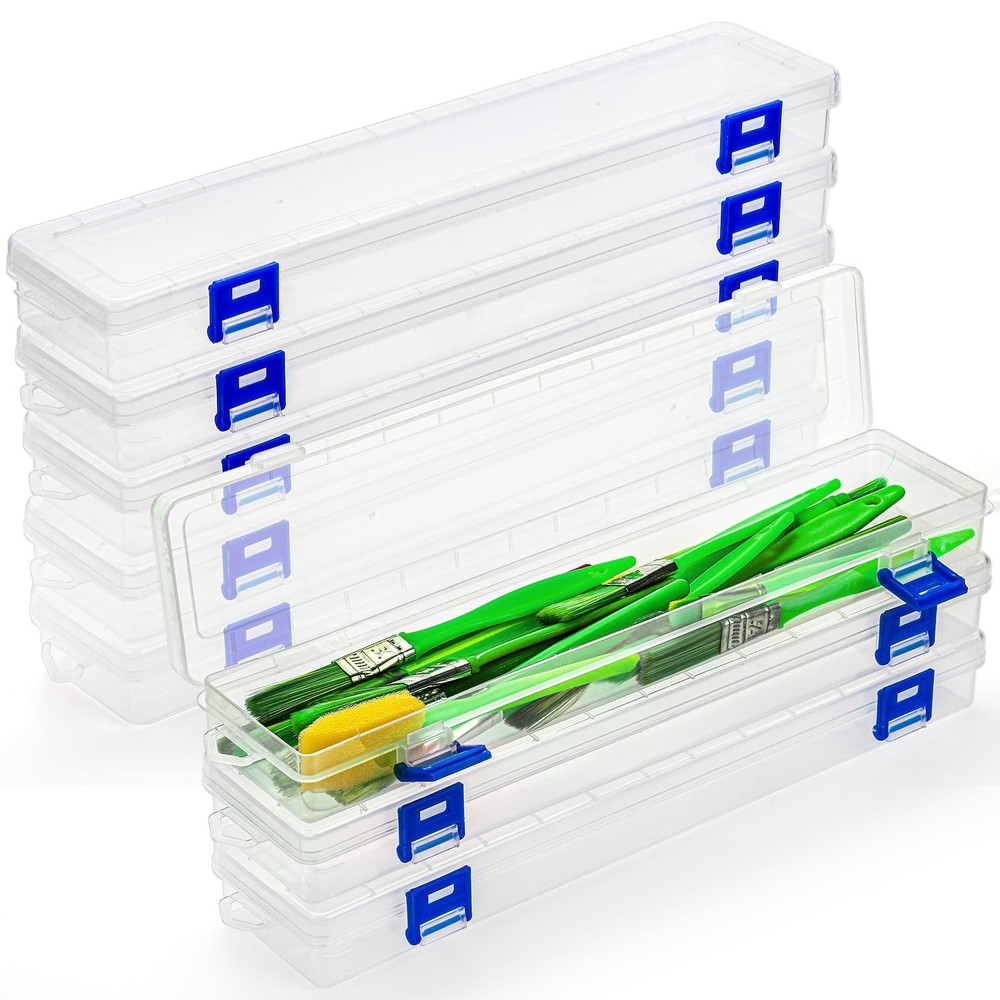 8 Pack Plastic Paint Brush Holder, 13″ Long Translucent Pens Pencils Case wit…