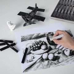 24 PCS Compressed Square Charcoal Stick Kit Soft Medium Hard 12 Black 12 White