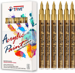 Gold Marker Paint Pens – 6 Pack Acrylic Gold Permanent Marker, 0.7Mm Extra Fine