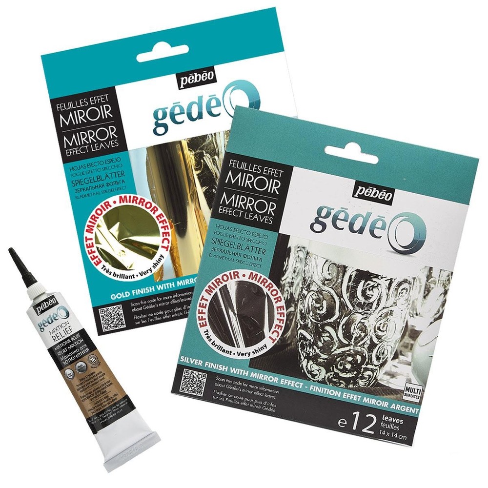 Pebeo Gilding Leaf Mirror Foil with Glue Bundle Set of 3, Gold, Silver & Mixtion