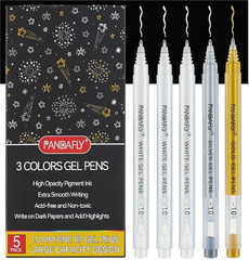 PANDAFLY Gold Silver White Gel Pens, 1mm 1 Count (Pack of 5), Multicolor
