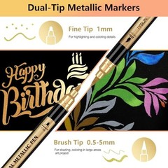 Metallic Marker Pens Dual Tip Acrylic Paint Pens for Black Paper, 30 Colors