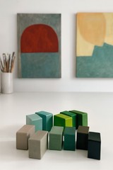 green palette set handmade encaustic paints by sonja seven color 20ml blocks
