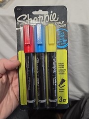 Sharpie Wet Erase Chalk Marker 3ct Bright Opaque Colors Blue Red Yellow NIPS