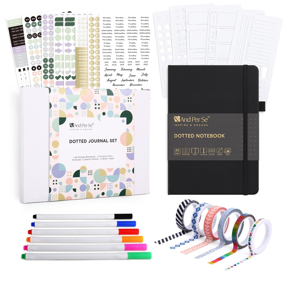 &And Per Se Dotted Journal Supplies – Journaling Kit with Dotted Notebook, St…
