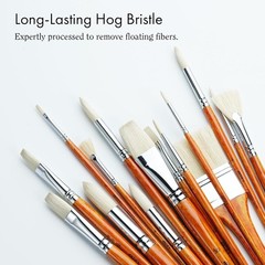 15-Piece Professional Oil Paint Brush Set Natural Hog Bristle No-Shedding