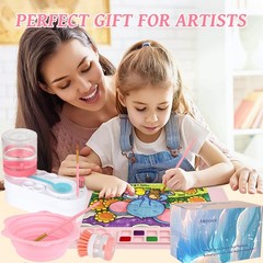 Painting Station Silicone Mat 20×16 Inch Cup 10 Brushes Foldable Bowl Pink