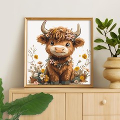 Framed Paint by Numbers Kit for Adults Beginner, Highland Cow Easy Paint by Numb