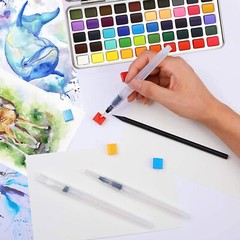50 Colors Watercolor Pan Artist Set Art Painting Drawing +Water/Paint Draw Brush