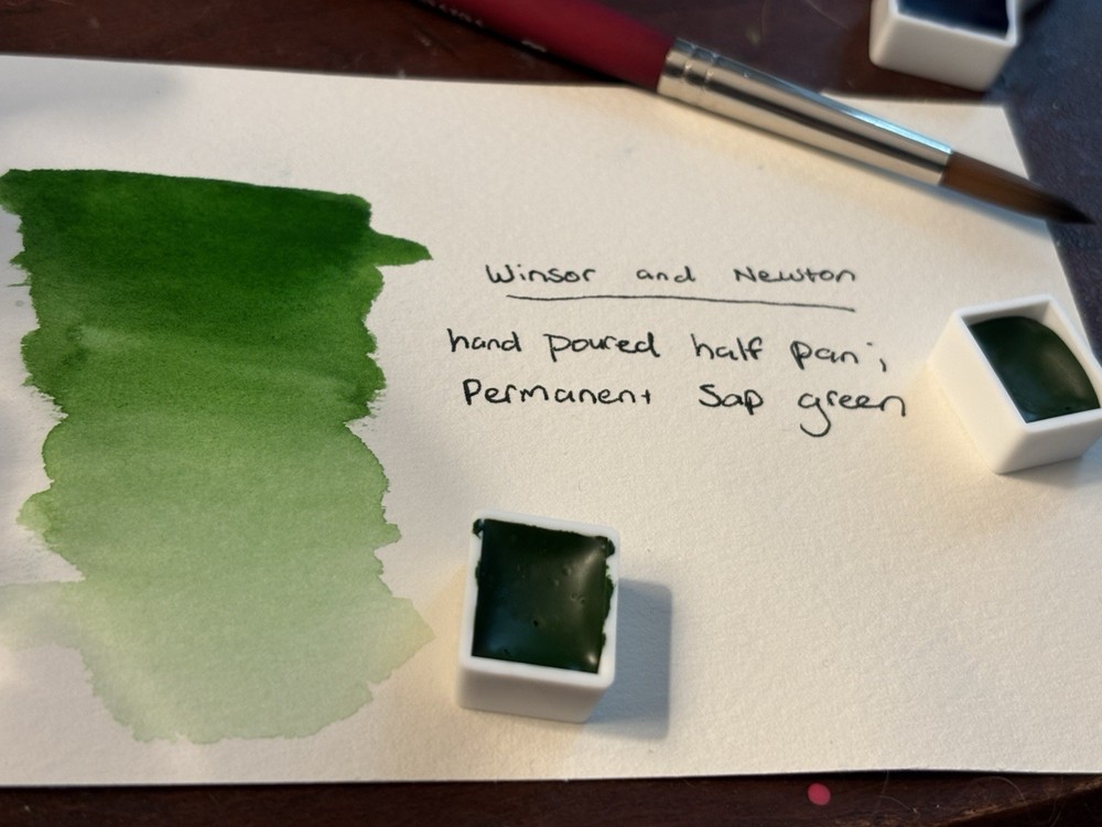 Winsor & Newton Hand Poured Half Pan Watercolor — Permanent Sap Green