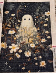Adorable Ghost in Field of Flowers 5D Diamond Drill Dot Art Paint Kit Cute Sprin