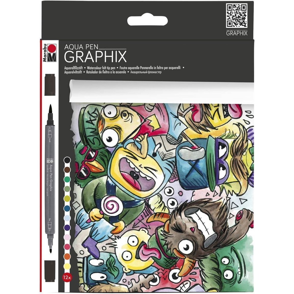 Marabu Aqua Pen Graphix Marker Set Manga Watercolour Drawing 12 Pack – MEGA MASH