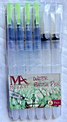 MozArt Water Brush Pen Aqua Pens for Hand Lettering Calligraphy Set of 6 Pack