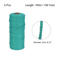4 Pcs Cotton Rope 4 Strand Twisted Braided Rope Milky Green 109 Yard 3mm Dia