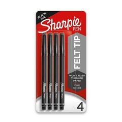 Sharpie Felt Tip Pens, Fine Point (0.4mm), Black, 4 Count (Pack of 1), Black